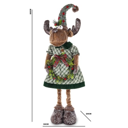 FIGURKA ŚWIĄTECZNY RENIFER W ZIELONEJ SUKIENCE 80CM