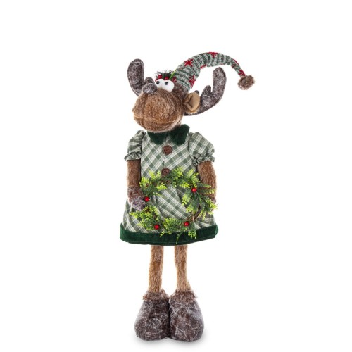 FIGURKA ŚWIĄTECZNY RENIFER W ZIELONEJ SUKIENCE 65CM
