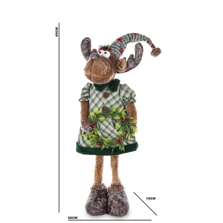FIGURKA ŚWIĄTECZNY RENIFER W ZIELONEJ SUKIENCE 65CM