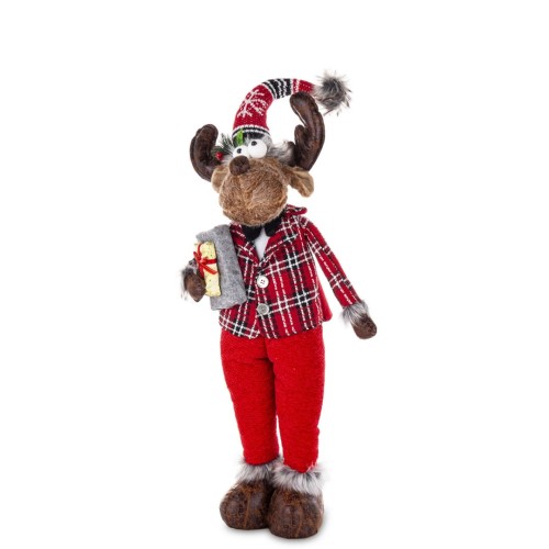 FIGURKA ŚWIĄTECZNY RENIFER W CZERWONYM STROJU 65CM