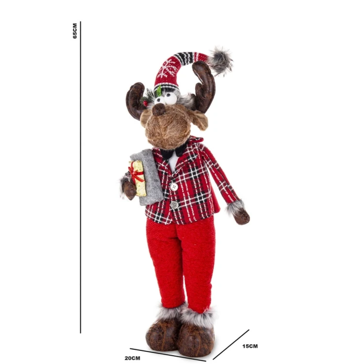 FIGURKA ŚWIĄTECZNY RENIFER W CZERWONYM STROJU 65CM
