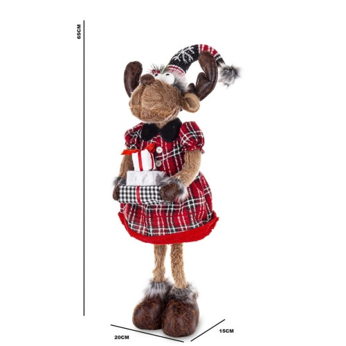 FIGURKA ŚWIĄTECZNY RENIFER W CZERWONEJ SUKIENCE 65CM