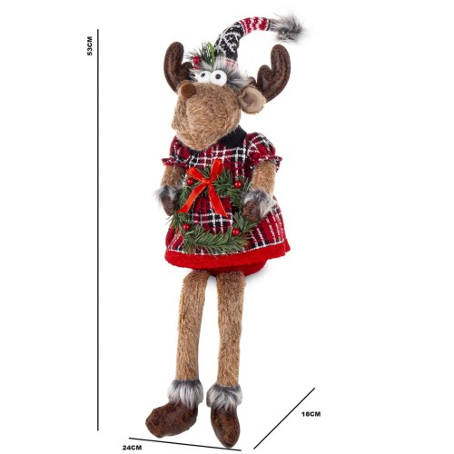 FIGURKA ŚWIĄTECZNY RENIFER W CZERWONEJ SUKIENCE 53CM