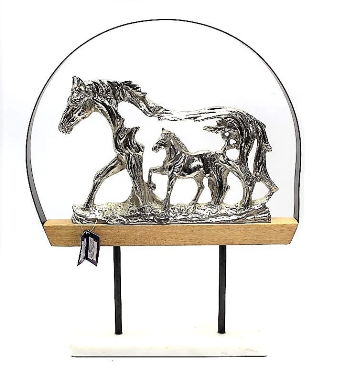 FIGURKA RZEŹBA KONIE METAL+DREWNO 43X34,5X7