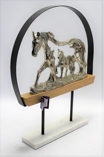 FIGURKA RZEŹBA KONIE METAL+DREWNO 43X34,5X7