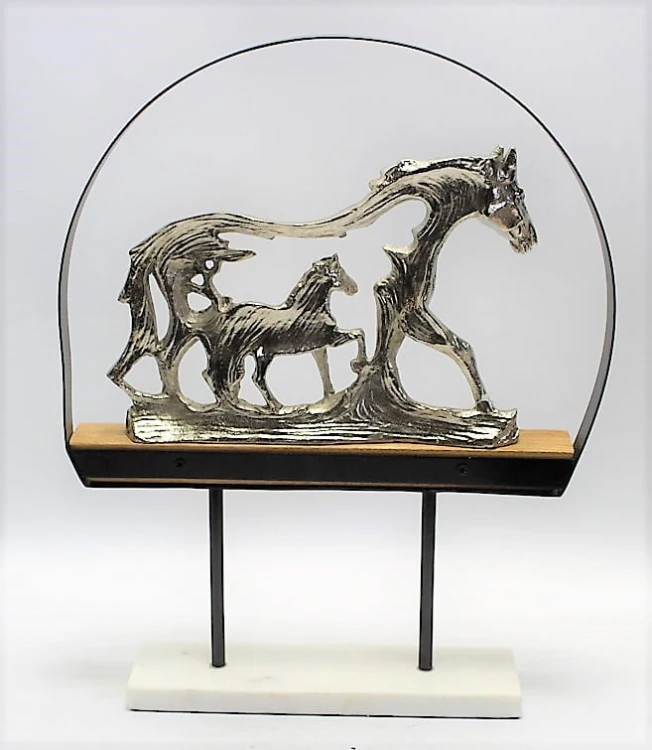 FIGURKA RZEŹBA KONIE METAL+DREWNO 43X34,5X7