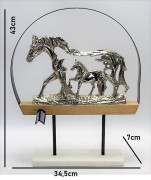 FIGURKA RZEŹBA KONIE METAL+DREWNO 43X34,5X7