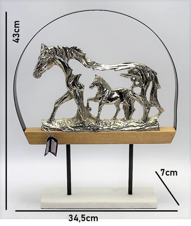FIGURKA RZEŹBA KONIE METAL+DREWNO 43X34,5X7