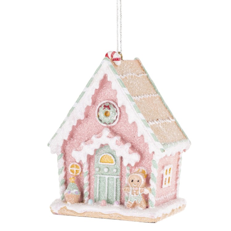 ZAWIESZKA ŚWIĘTA RÓŻOWY LUKROWANY DOMEK  9x6,5x5,5CM