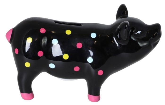 SKARBONKA CERAMICZNA ŚWINKA W KOLOROWE KROPKI