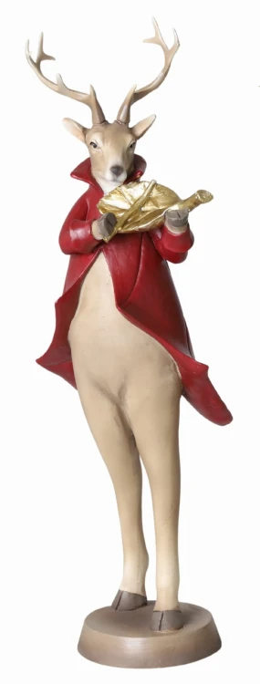 FIGURKA RENIFER ZE SKRZYPACAMI CZERWONY 13,5X10X38CM