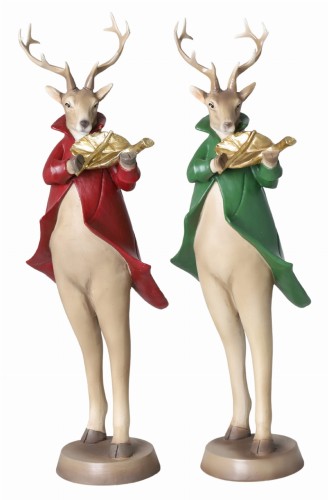 FIGURKA RENIFER ZE SKRZYPACAMI CZERWONY 13,5X10X38CM