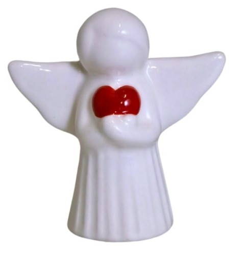 ANIOŁ CERAMICZNY BIAŁY Z CZERWONYM SERCEM 8,5cm