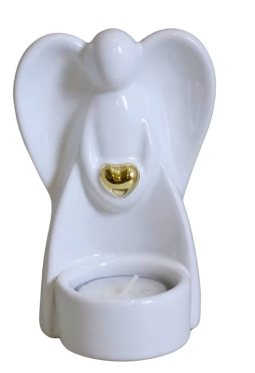 ŚWIECZNIK ANIOŁ CERAMICZNY NA T-LIGHT BIAŁY 12,7CM