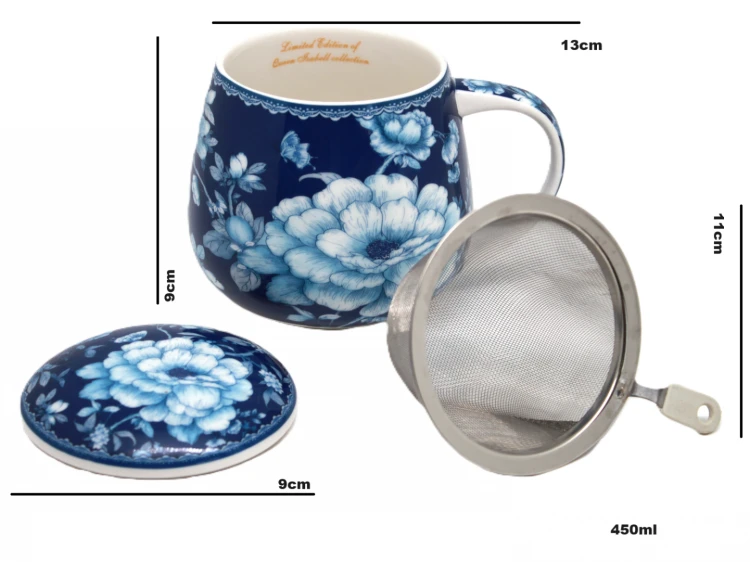 KUBEK 450 ML Z METALOWYM ZAPARZACZEM BLUE ROSE