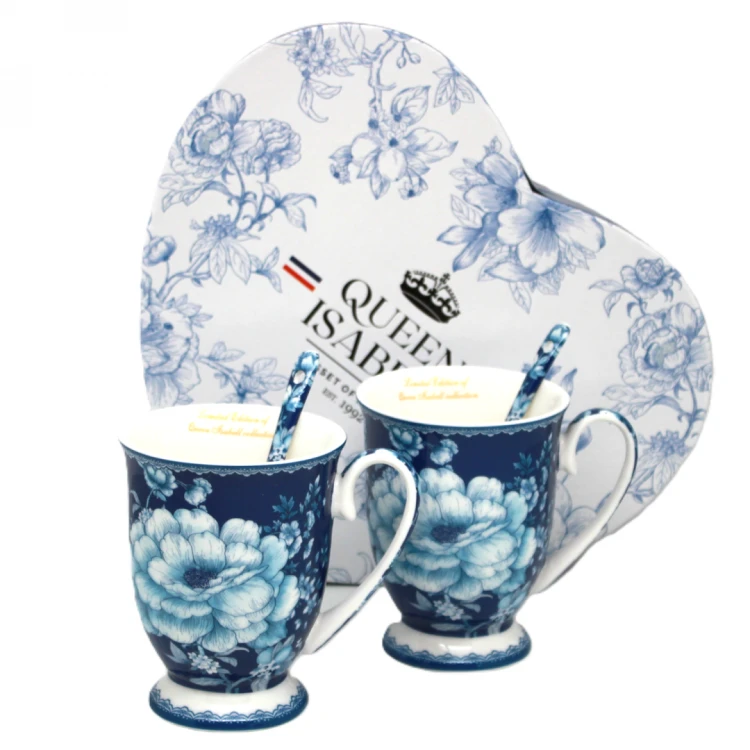KPL. 2 KUBKÓW 300 ML Z ŁYŻECZKAMI BLUE ROSE