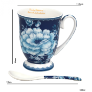 KPL. 2 KUBKÓW 300 ML Z ŁYŻECZKAMI BLUE ROSE