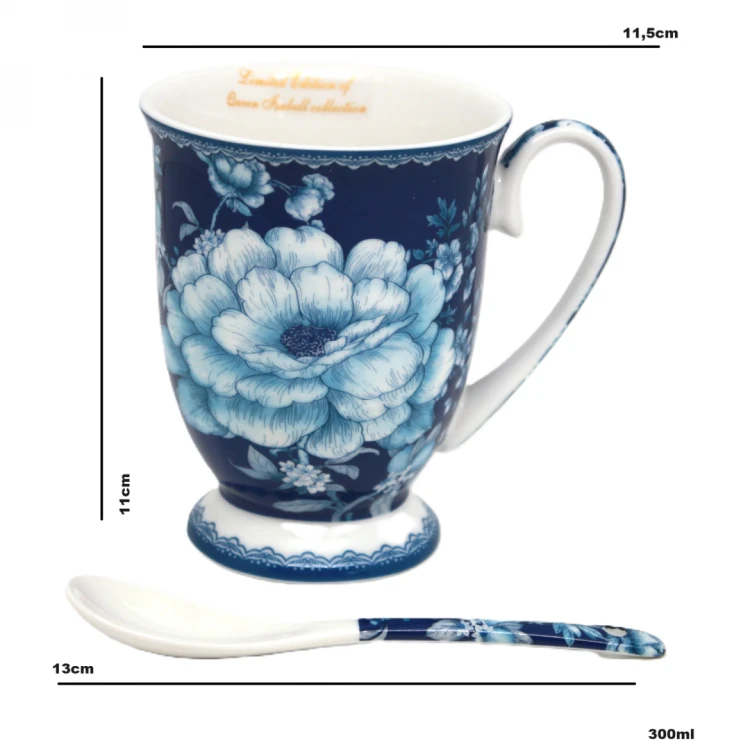 KPL. 2 KUBKÓW 300 ML Z ŁYŻECZKAMI BLUE ROSE