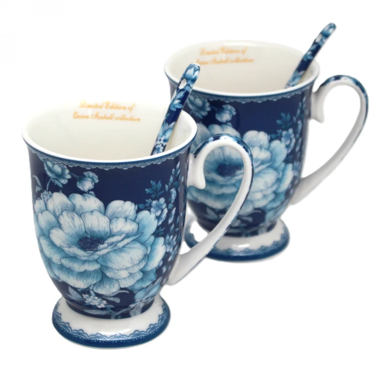 KPL. 2 KUBKÓW 300 ML Z ŁYŻECZKAMI BLUE ROSE
