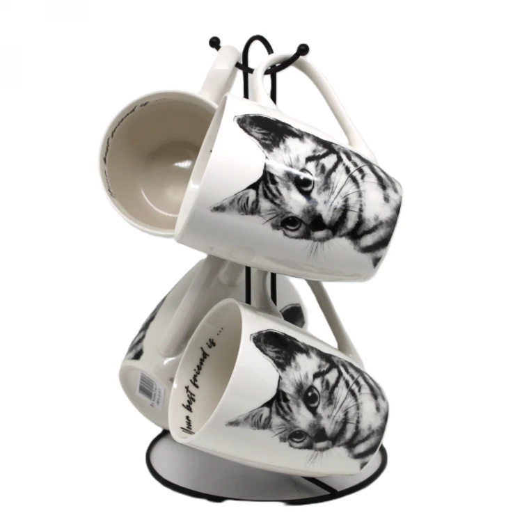 ZESTAW 4 KUBKÓW NA STOJAKU - KOT SOKOKE 350ml