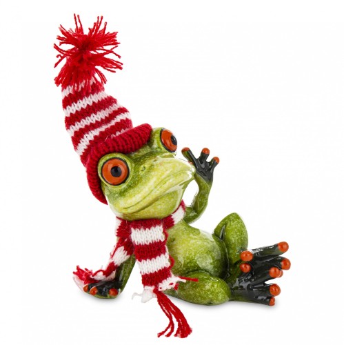 ŚWIĄTECZNA FIGURKA ŻABA W CZAPCE I SZALIKU 10CM