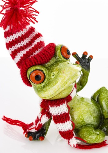 ŚWIĄTECZNA FIGURKA ŻABA W CZAPCE I SZALIKU 10CM