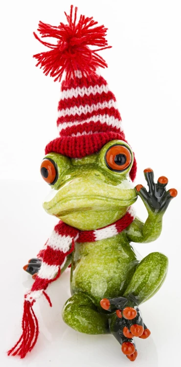 ŚWIĄTECZNA FIGURKA ŻABA W CZAPCE I SZALIKU 10CM