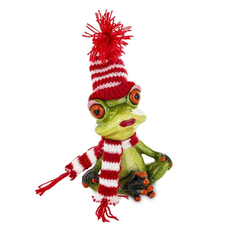 ŚWIĄTECZNA FIGURKA ŻABA W CZAPCE I SZALIKU 14CM