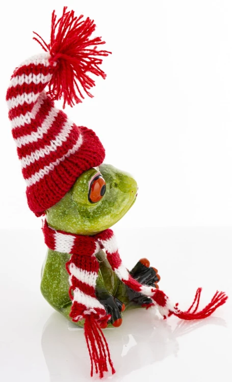 ŚWIĄTECZNA FIGURKA ŻABA W CZAPCE I SZALIKU 14CM