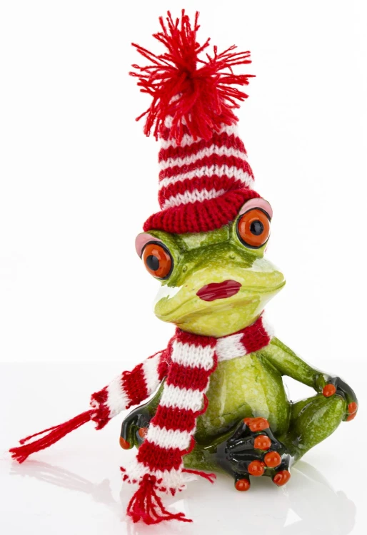 ŚWIĄTECZNA FIGURKA ŻABA W CZAPCE I SZALIKU 14CM