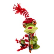 ŚWIĄTECZNA FIGURKA ŻABA W CZAPCE I SZALIKU 14CM