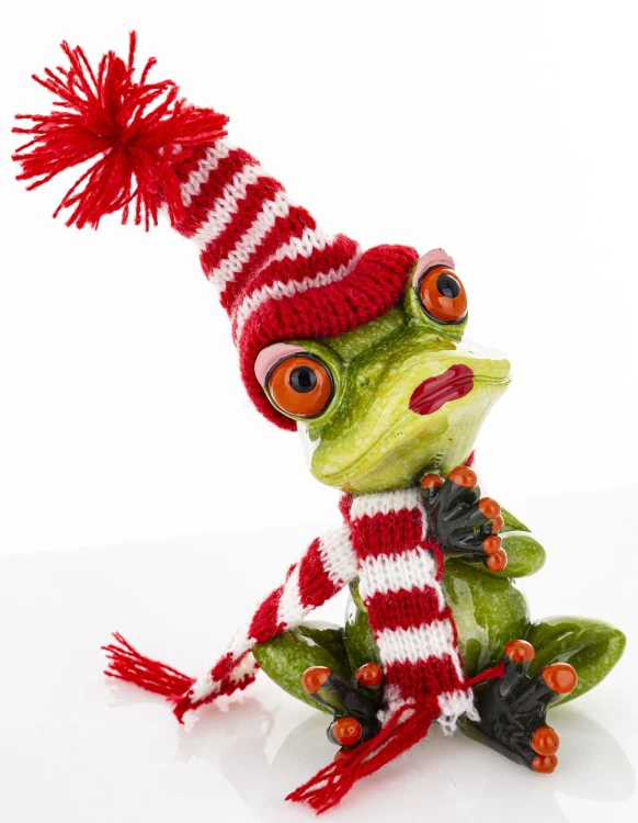 ŚWIĄTECZNA FIGURKA ŻABA W CZAPCE I SZALIKU 14CM