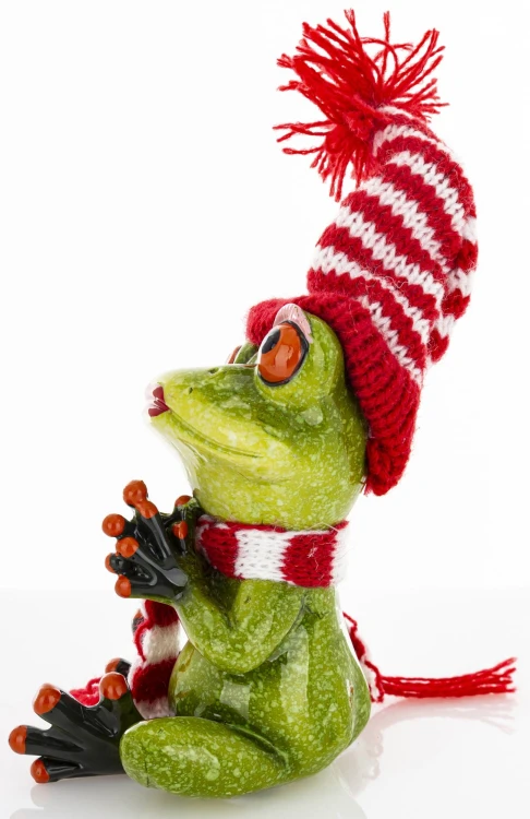 ŚWIĄTECZNA FIGURKA ŻABA W CZAPCE I SZALIKU 14CM