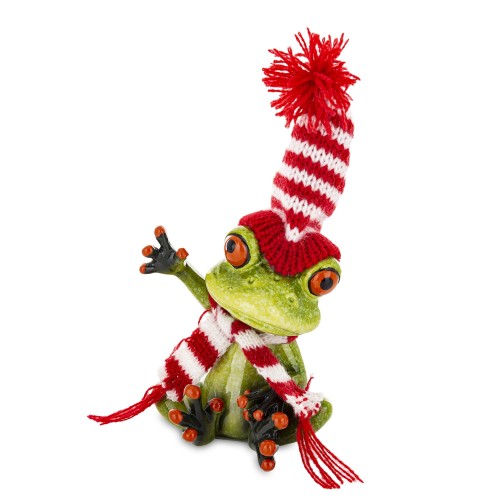 ŚWIĄTECZNA FIGURKA ŻABA W CZAPCE I SZALIKU 14CM