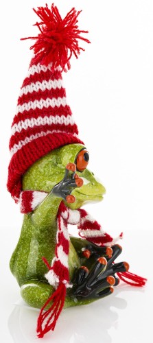 ŚWIĄTECZNA FIGURKA ŻABA W CZAPCE I SZALIKU 14CM