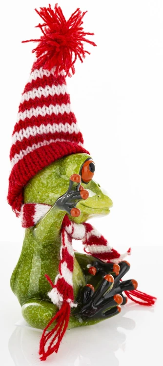 ŚWIĄTECZNA FIGURKA ŻABA W CZAPCE I SZALIKU 14CM
