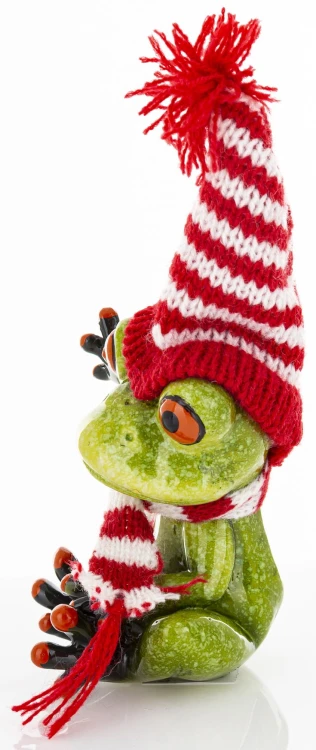 ŚWIĄTECZNA FIGURKA ŻABA W CZAPCE I SZALIKU 14CM