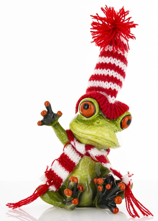 ŚWIĄTECZNA FIGURKA ŻABA W CZAPCE I SZALIKU 14CM