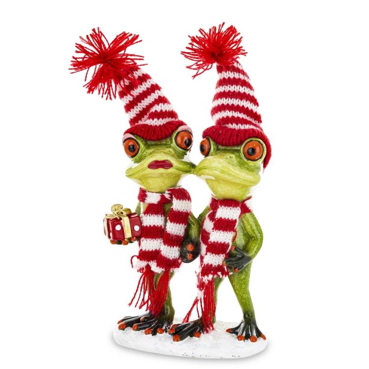 ŚWIĄTECZNA FIGURKA ŻABY Z PREZENTEM PARA 20CM