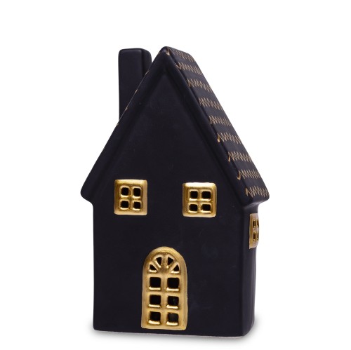 FIGURKA DOMEK LED CZARNO ZŁOTY 19x12x6,5 cm