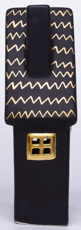 FIGURKA DOMEK LED CZARNO ZŁOTY 19x12x6,5 cm