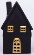 FIGURKA DOMEK LED CZARNO ZŁOTY 19x12x6,5 cm