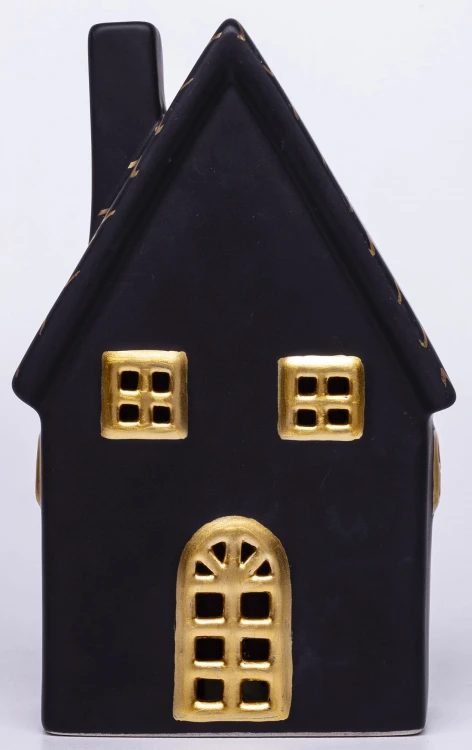 FIGURKA DOMEK LED CZARNO ZŁOTY 19x12x6,5 cm