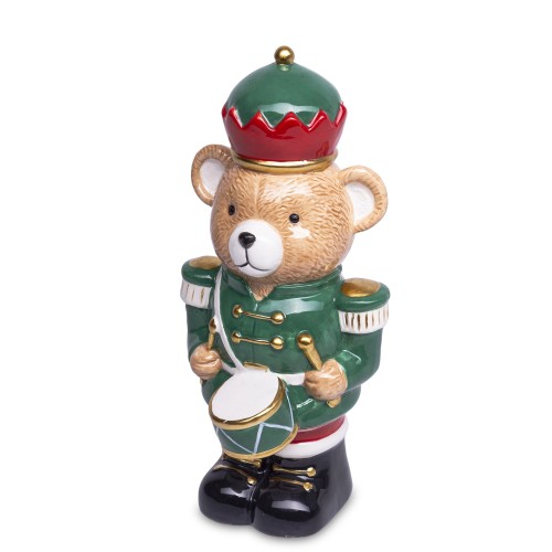 FIGURKA MIŚ NIEDŹWIADEK W MUNDURZE Z BĘBNEM 22CM