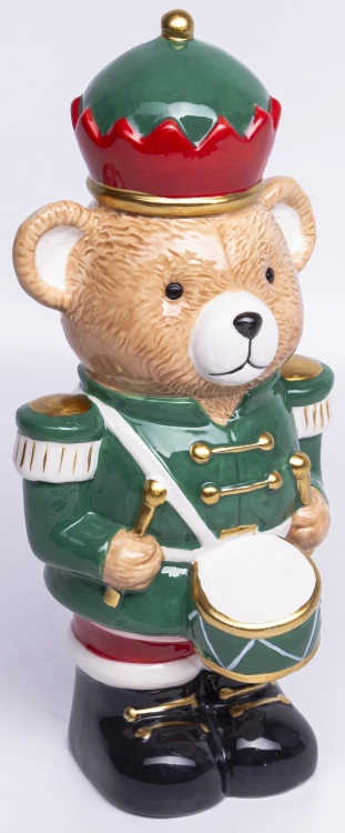 FIGURKA MIŚ NIEDŹWIADEK W MUNDURZE Z BĘBNEM 22CM