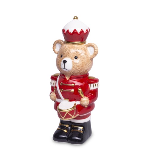 FIGURKA MIŚ NIEDŹWIADEK W MUNDURZE Z BĘBNEM 16CM
