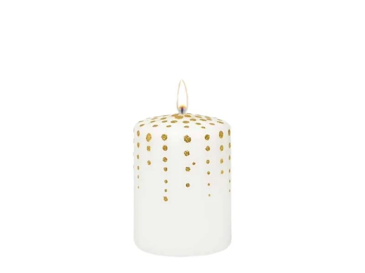 ŚWIECA PIEŃKOWA 100/70 GLITTER DOTS LAKIER MATOWY biała