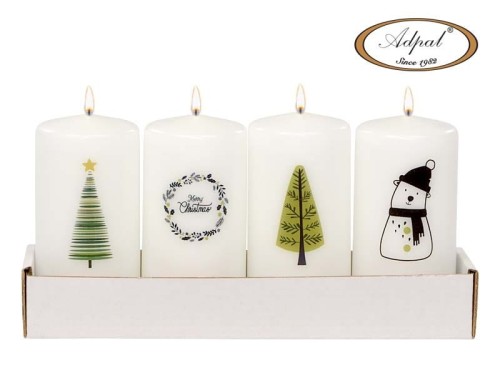 ŚWIECA PIEŃKOWA 100/50 (4 SZT.) CHRISTMAS DECAL MIX MATOWA biała/ zielon