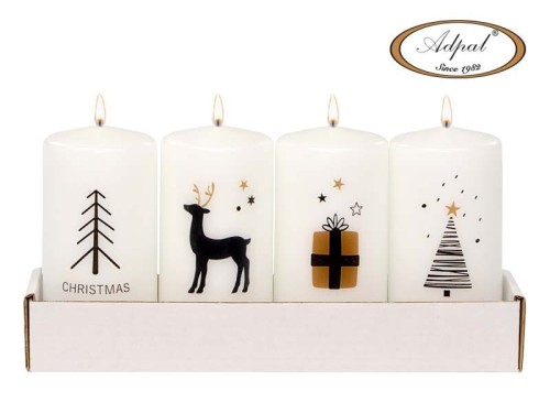 ŚWIECA PIEŃKOWA 100/50 (4 SZT.) CHRISTMAS DECAL MIX MATOWA biała/ brąz