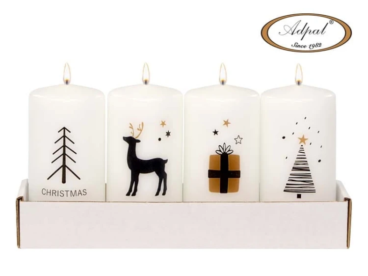 ŚWIECA PIEŃKOWA 100/50 (4 SZT.) CHRISTMAS DECAL MIX MATOWA biała/ brąz